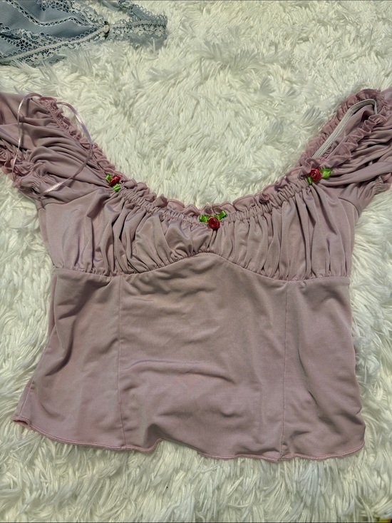 Urban Outfitters Tops - Urban Outfitters Dusty Pink Off-Shoulder Rose Trim Crop Top
